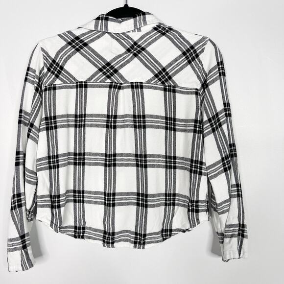 Rails Small White Black Long Sleeve Short Set Onyx Plaid Top Button Down Flannel - Picture 2 of 8